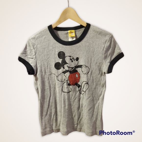 Disney Tops - Vintage Stage 28 by Disney Rare Glitter Mickey Mouse ribbed ringer t-shirt Med